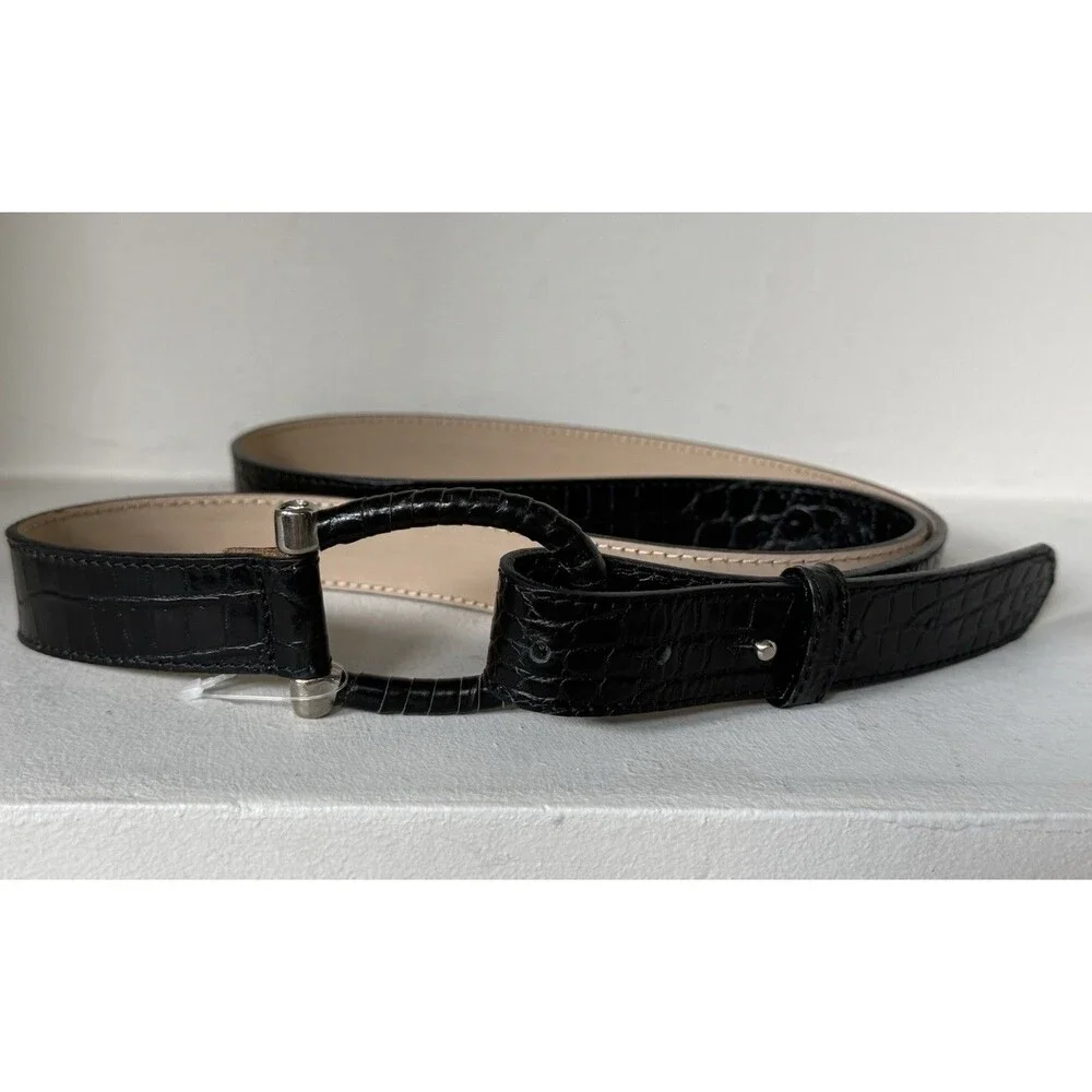Talbots Black Croc Genuine Leather Belt Women’s Sz XL Loop Peg Buckle Made Italy